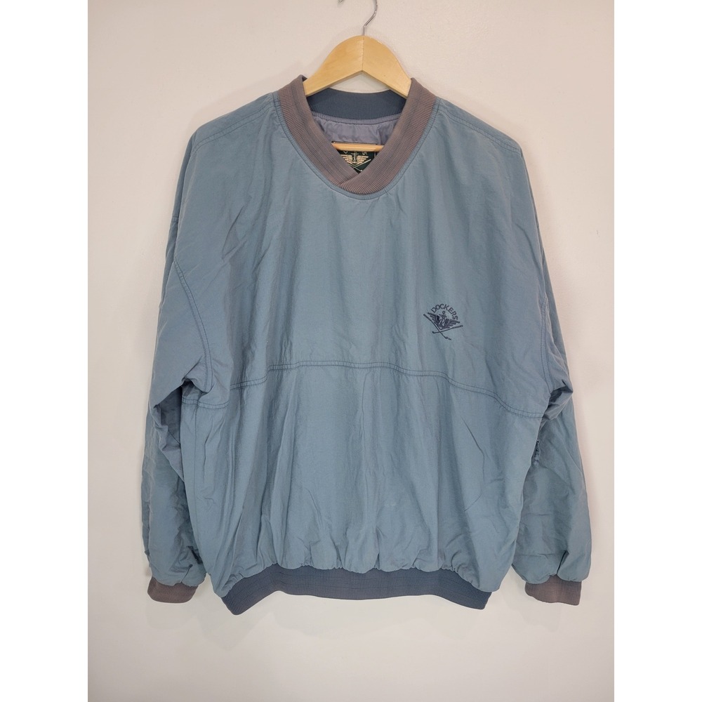 Vtg Dockers Mens Golf Pullover Windbreaker Jacket Blue XL VNeck Embroidered Logo